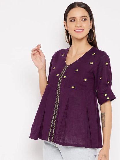 winered-purple-a-line-cotton-embroidered-top