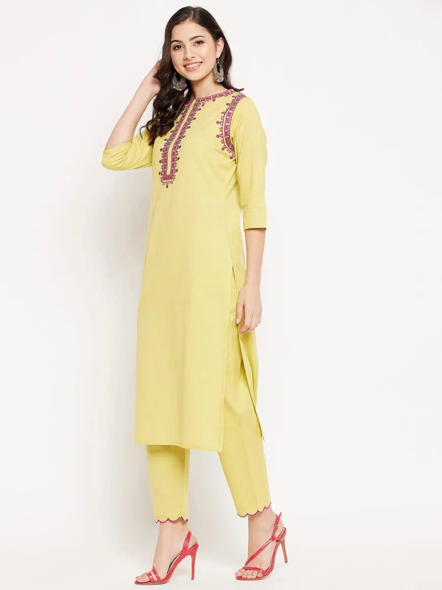 winered-yellow-cotton-embroidered-kurta-and-pant-set