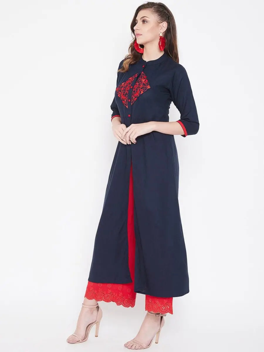 winered-dark-blue-a-line-rayon-embroidered-kurta