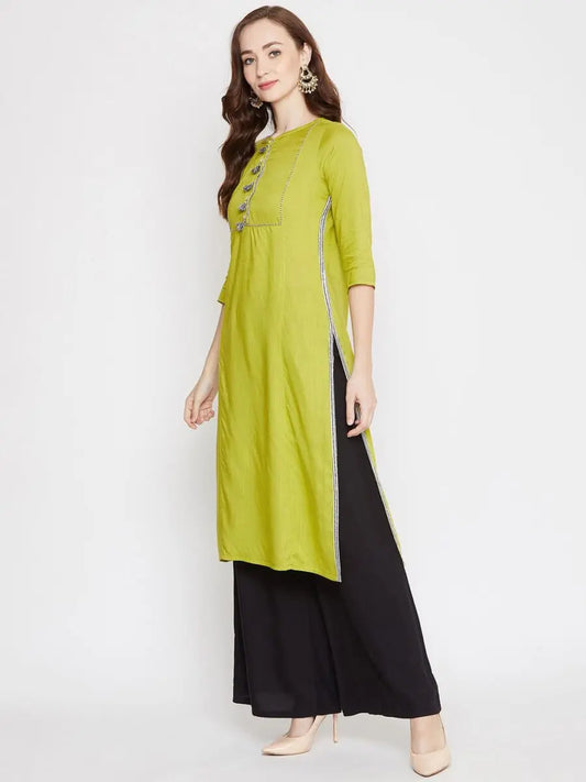 winered-green-straight-rayon-solid-kurta