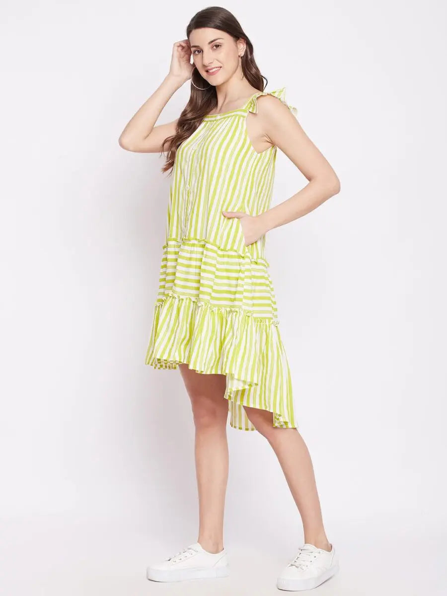 winered-green-a-line-pure-cotton-striped-dress