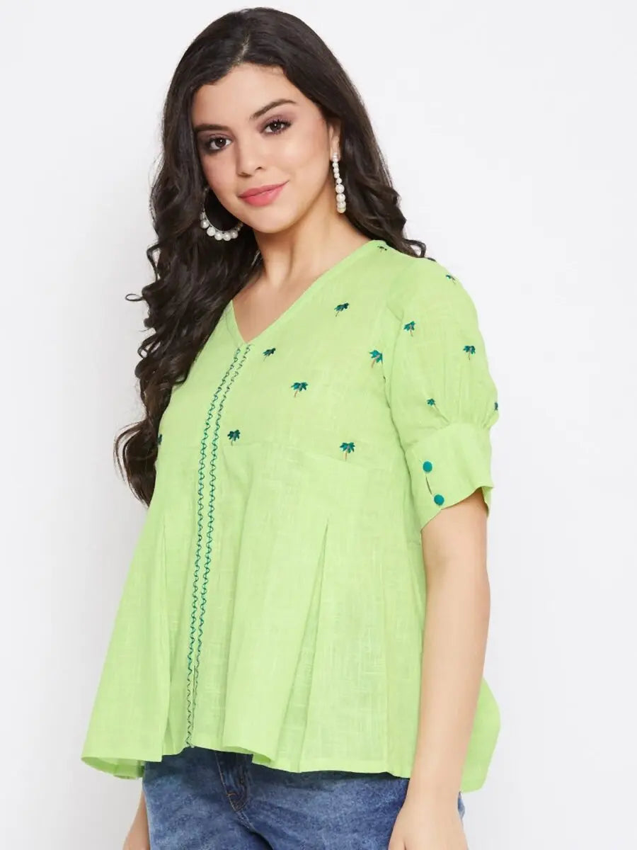 winered-light-green-embroidered-cotton-regular-top