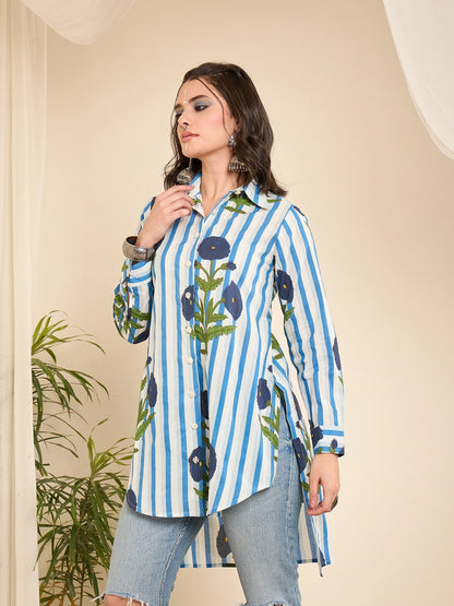 Women Striped Hi-Low Shirt