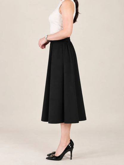 Women Solid Pleated Midi Skirt
