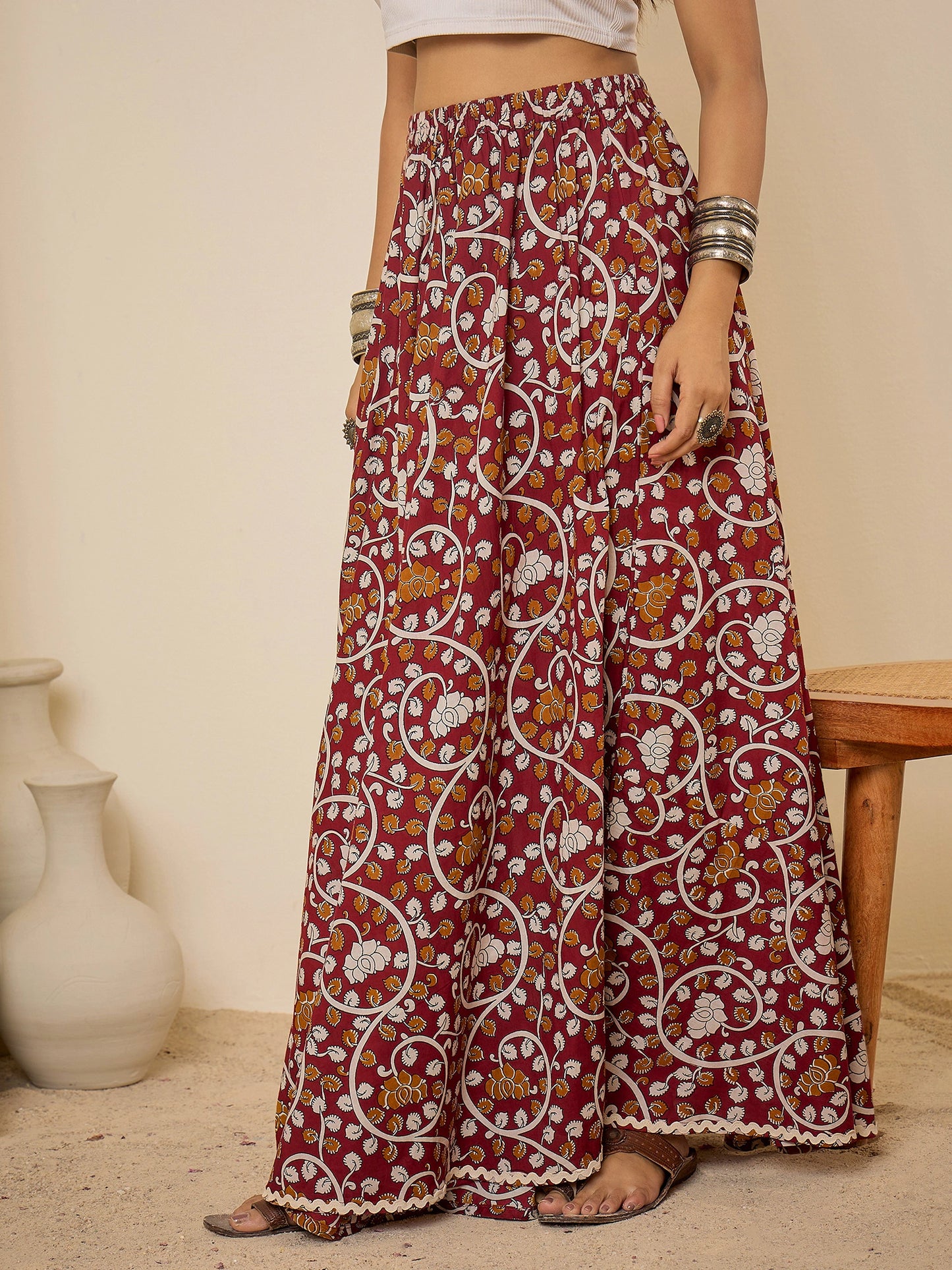 women-maroon-ethnic-print-cotton-maxi-skirt