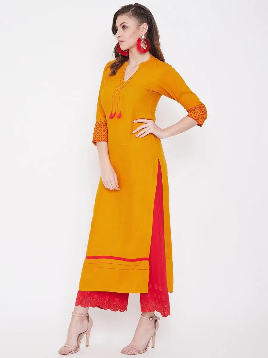 winered-mustard-straight-rayon-embroidered-kurta