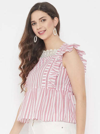 winered-pink-a-line-cotton-striped-top