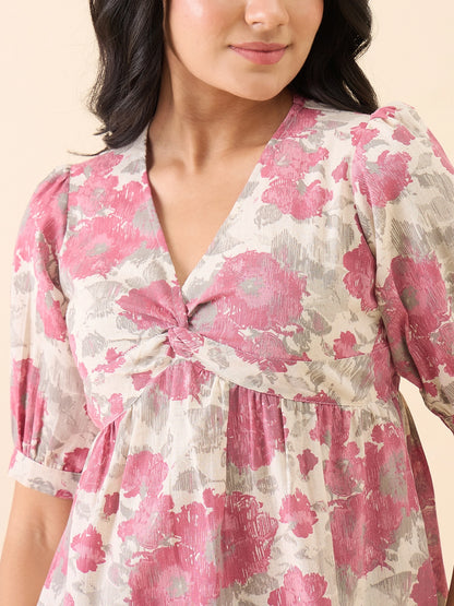 Women Beige Twisted Yoke Top