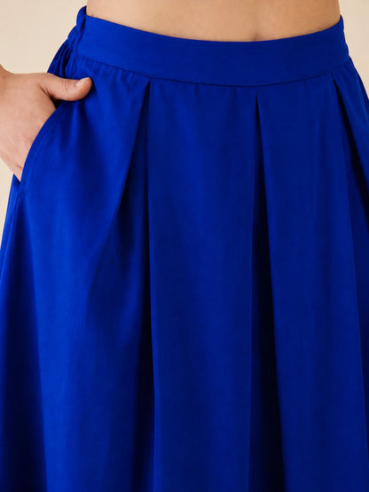 Women Solid Pleated Flared Midi Skirt