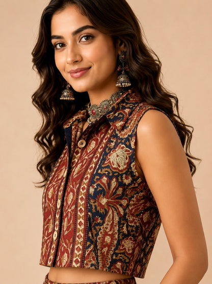 Women Printed Sleeveless Shirt Crop Top