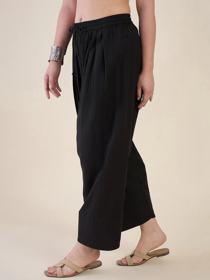 Women Black Solid Cotton Farshi Salwar