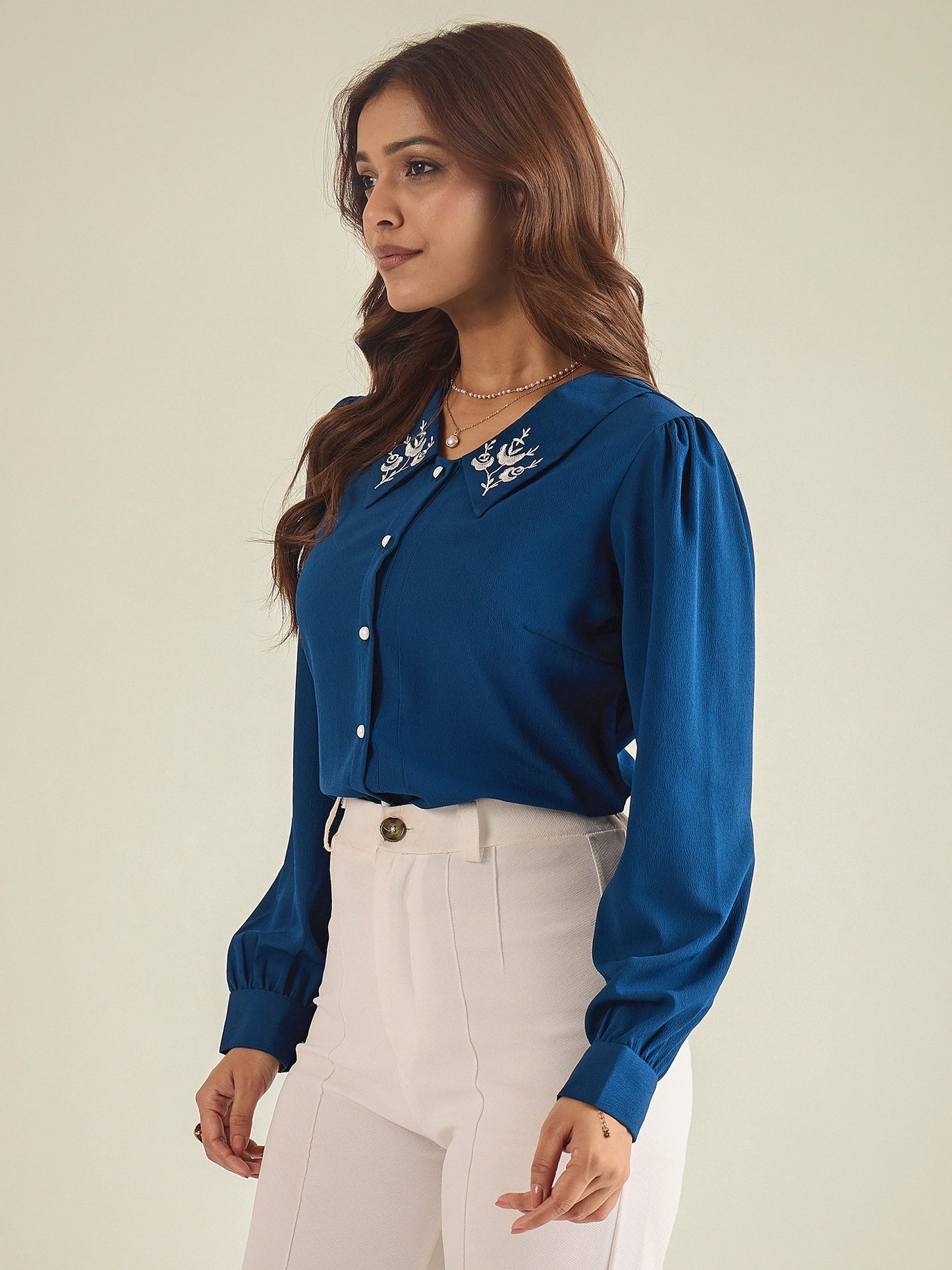 winered-women-blue-collared-shirt-with-contrast-embriodery