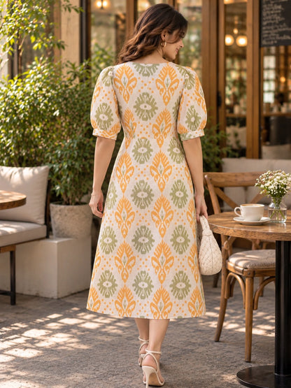Women Twisted Yoke Printed Cotton Dess