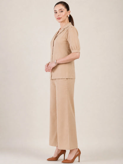 Women Beige Puff Sleeves Co-ord Set
