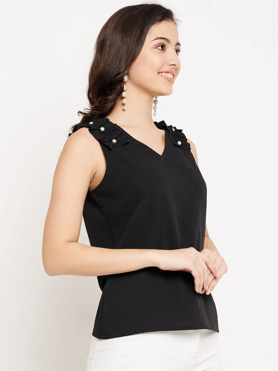 winered-trendy-black-cotton-tops-for-women-v-neckline-top-with-frill-beads-detailing
