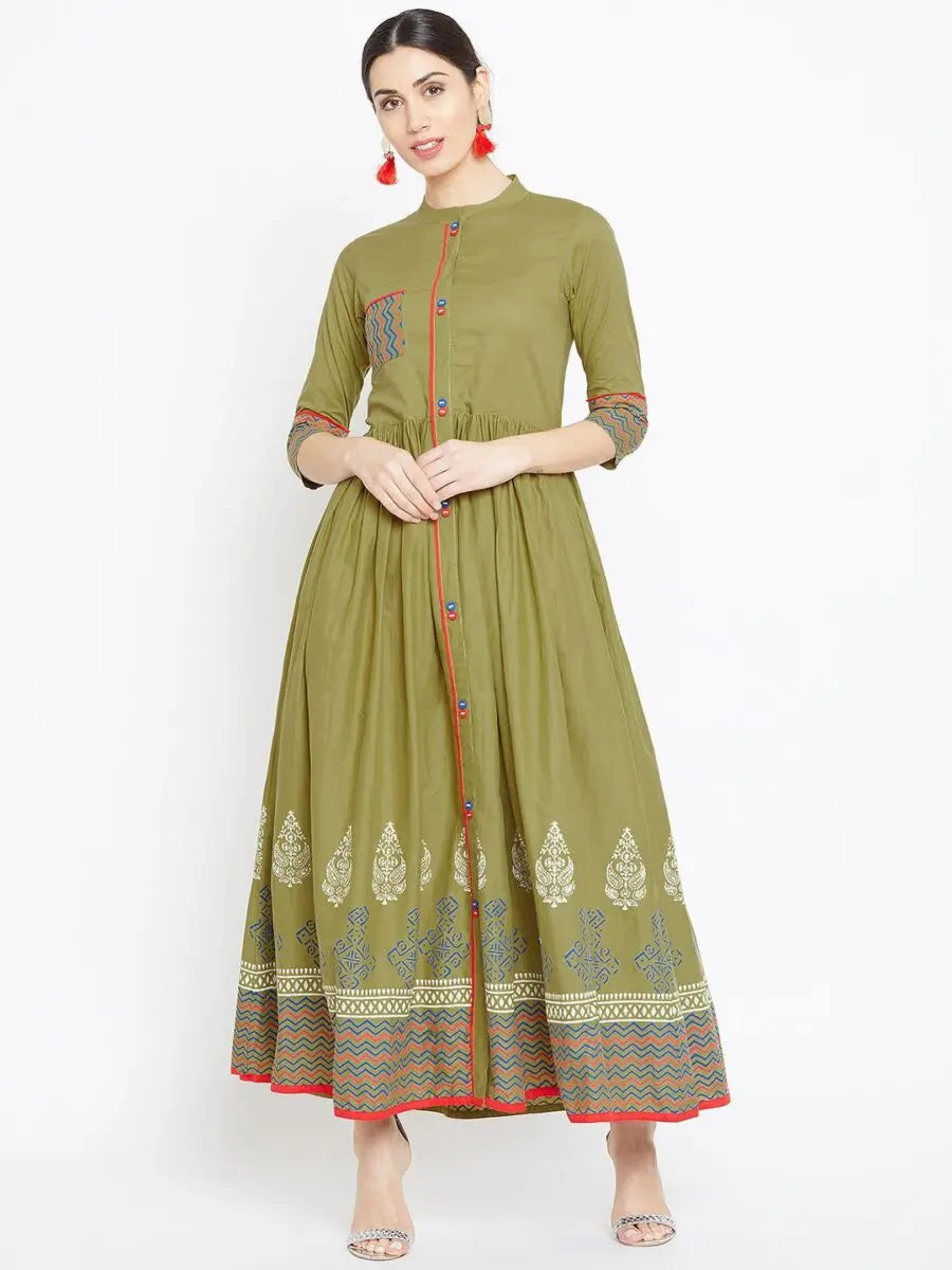 winered-green-flared-cotton-printed-kurta