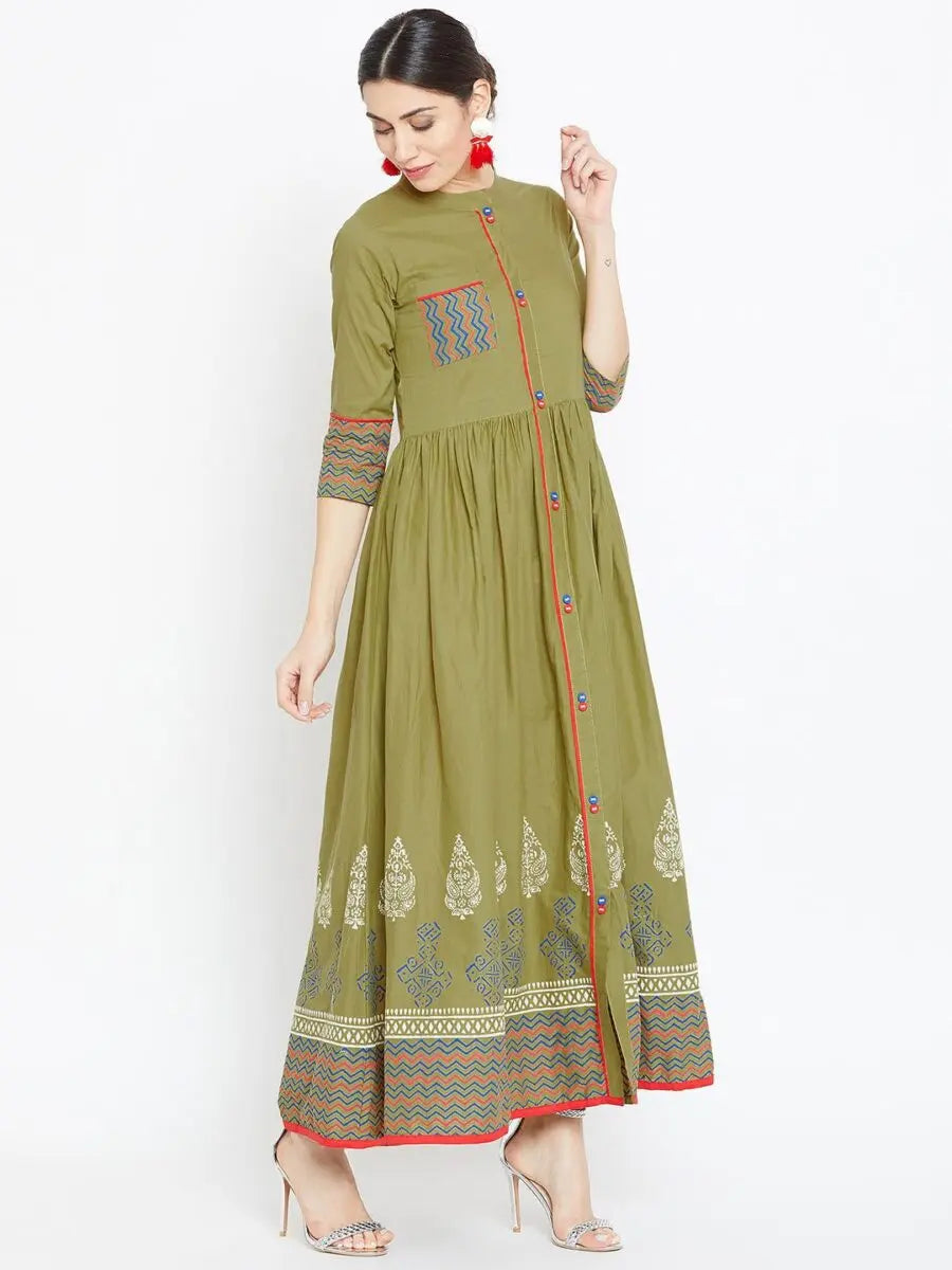 winered-green-flared-cotton-printed-kurta
