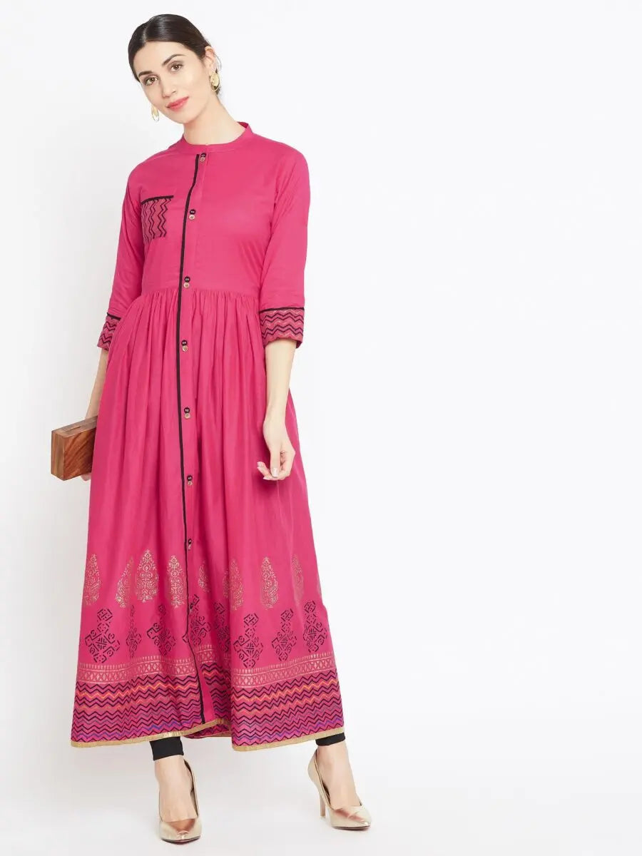 winered-pink-flared-cotton-printed-kurta