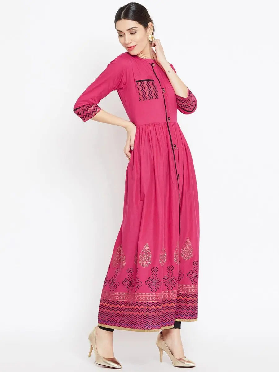 winered-pink-flared-cotton-printed-kurta