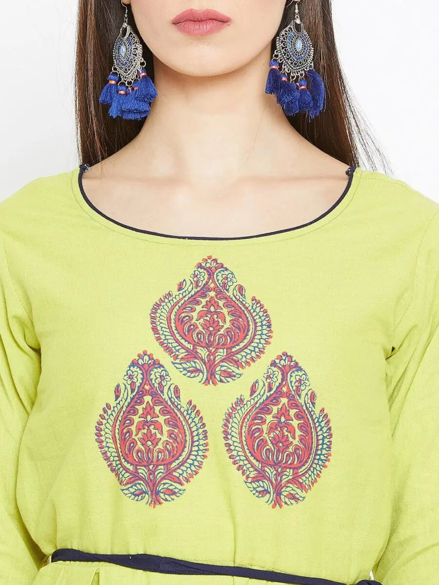 winered-green-a-line-cotton-printed-kurta