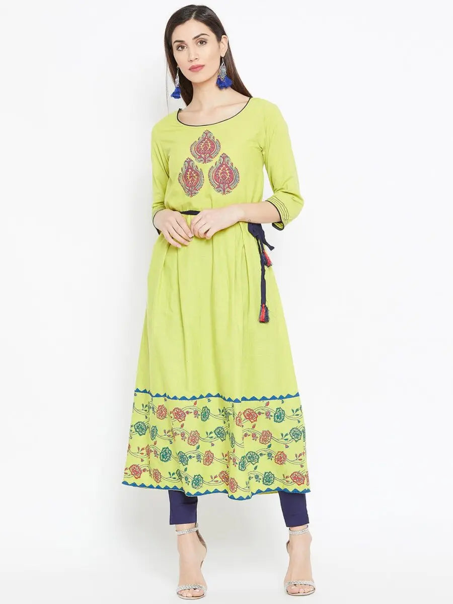 winered-green-a-line-cotton-printed-kurta