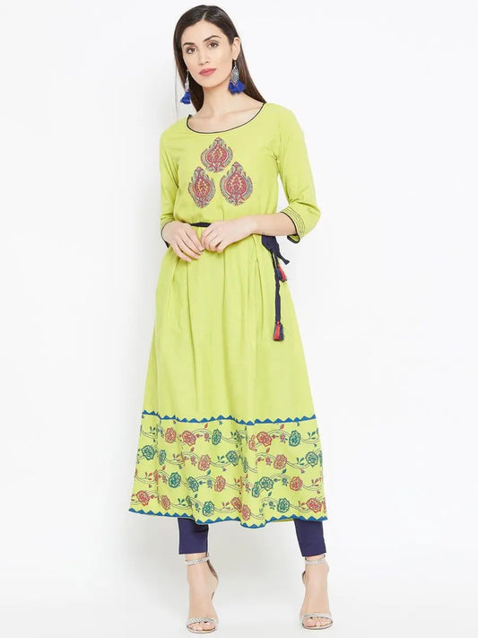 winered-green-a-line-cotton-printed-kurta