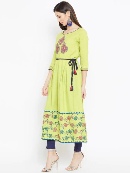 winered-green-a-line-cotton-printed-kurta