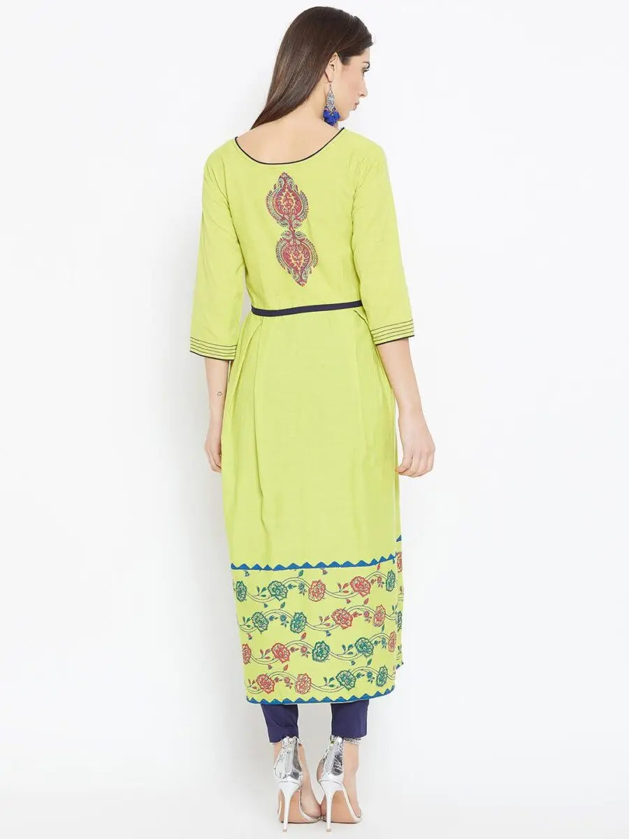 winered-green-a-line-cotton-printed-kurta