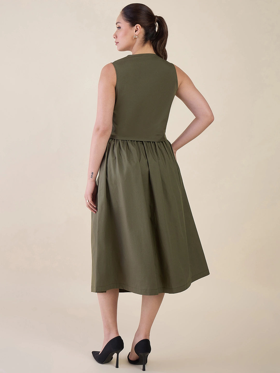 Women Olive Green Vest & Skirt Co-ord Set