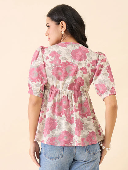 Women Beige Twisted Yoke Top