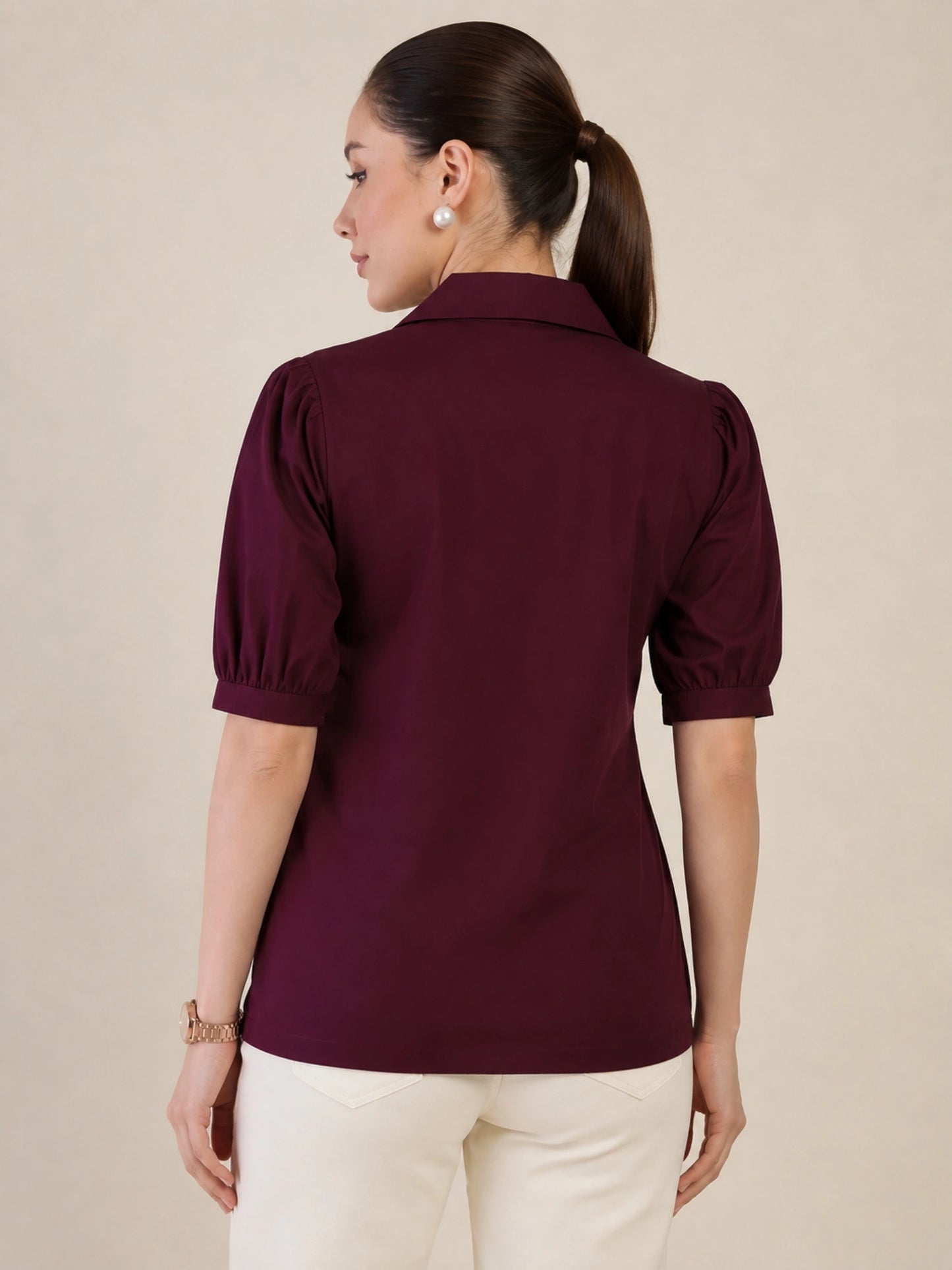 Women's Burgundy Blazer Style Top