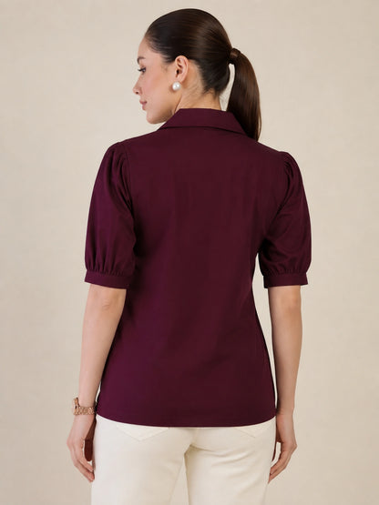 Women's Burgundy Blazer Style Top