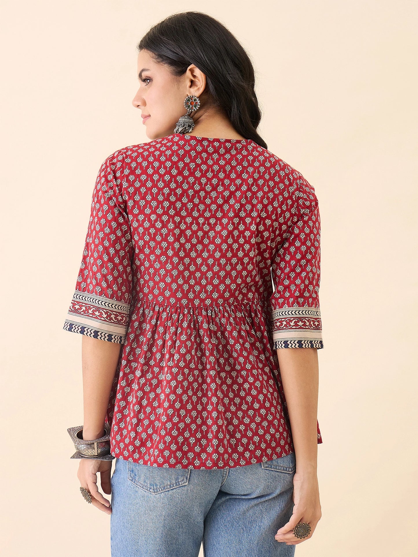 Women Maroon Printed Empire Top
