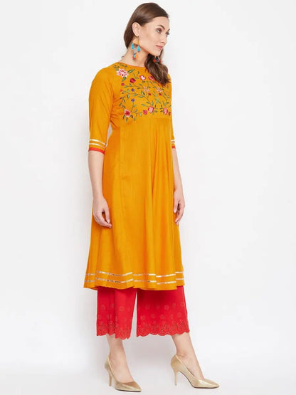 winered-mustard-yellow-anarkali-rayon-embroidered-kurta