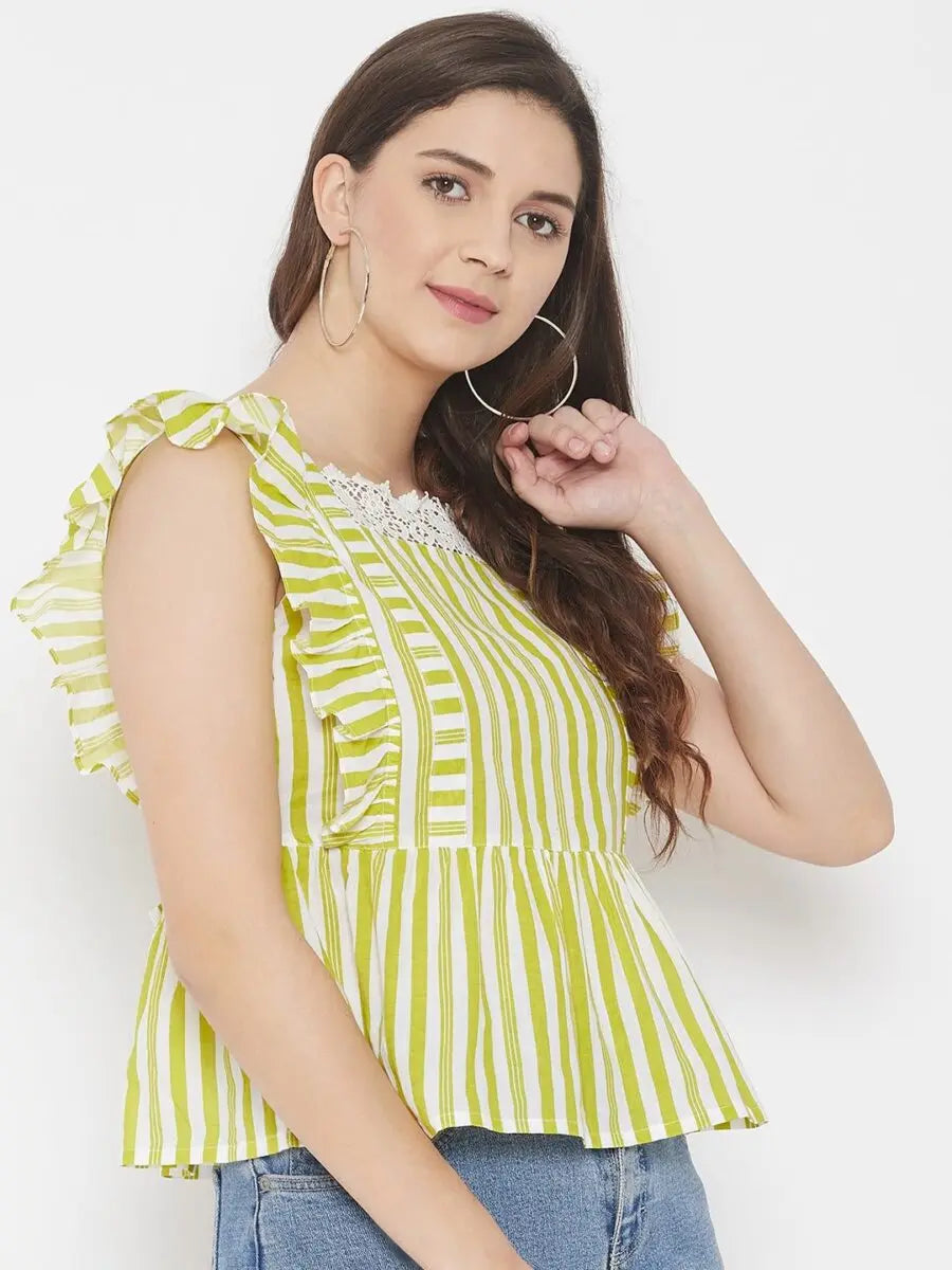 winered-green-a-line-cotton-striped-top
