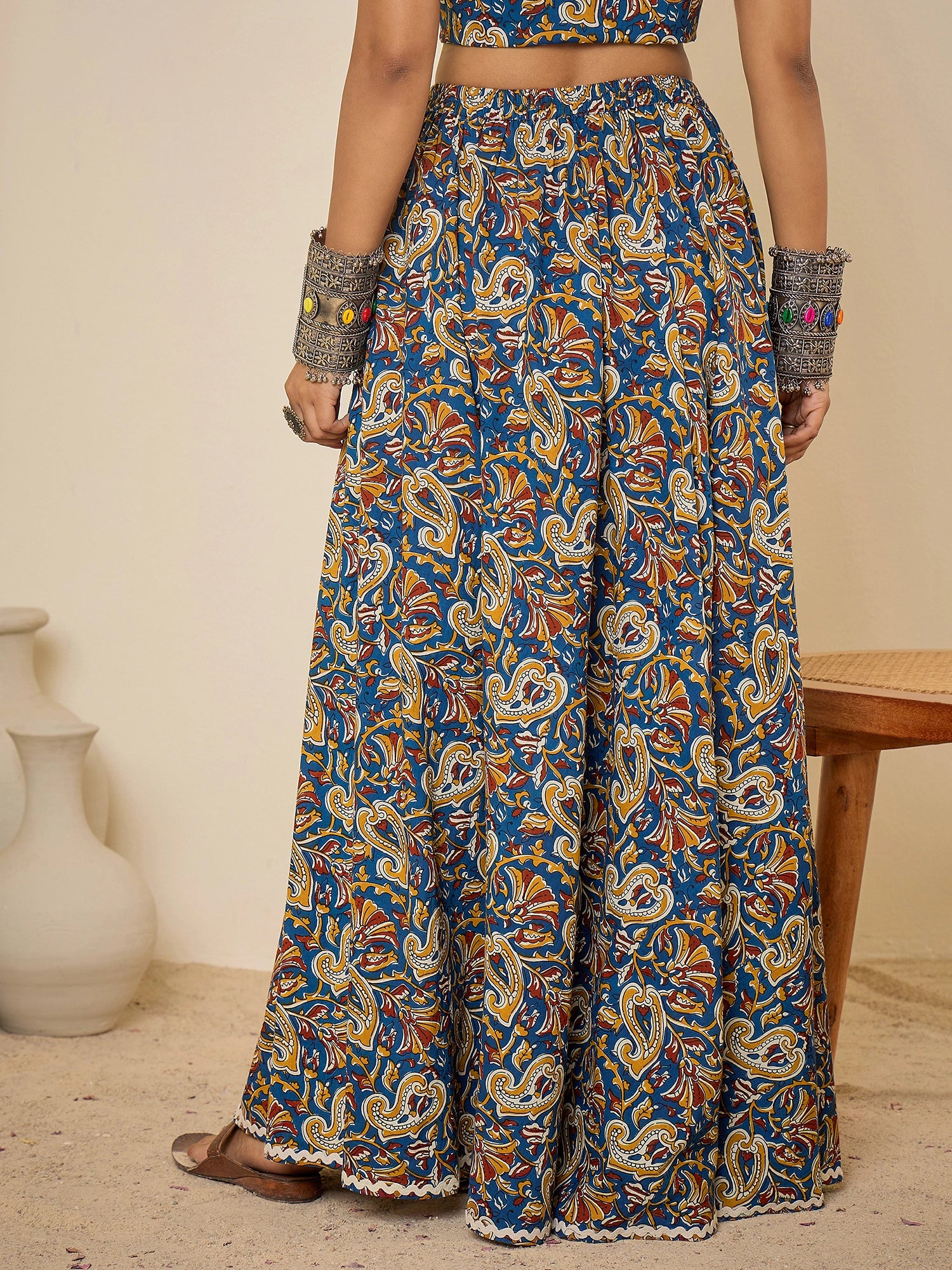 women-blue-ethnic-print-cotton-maxi-skirt