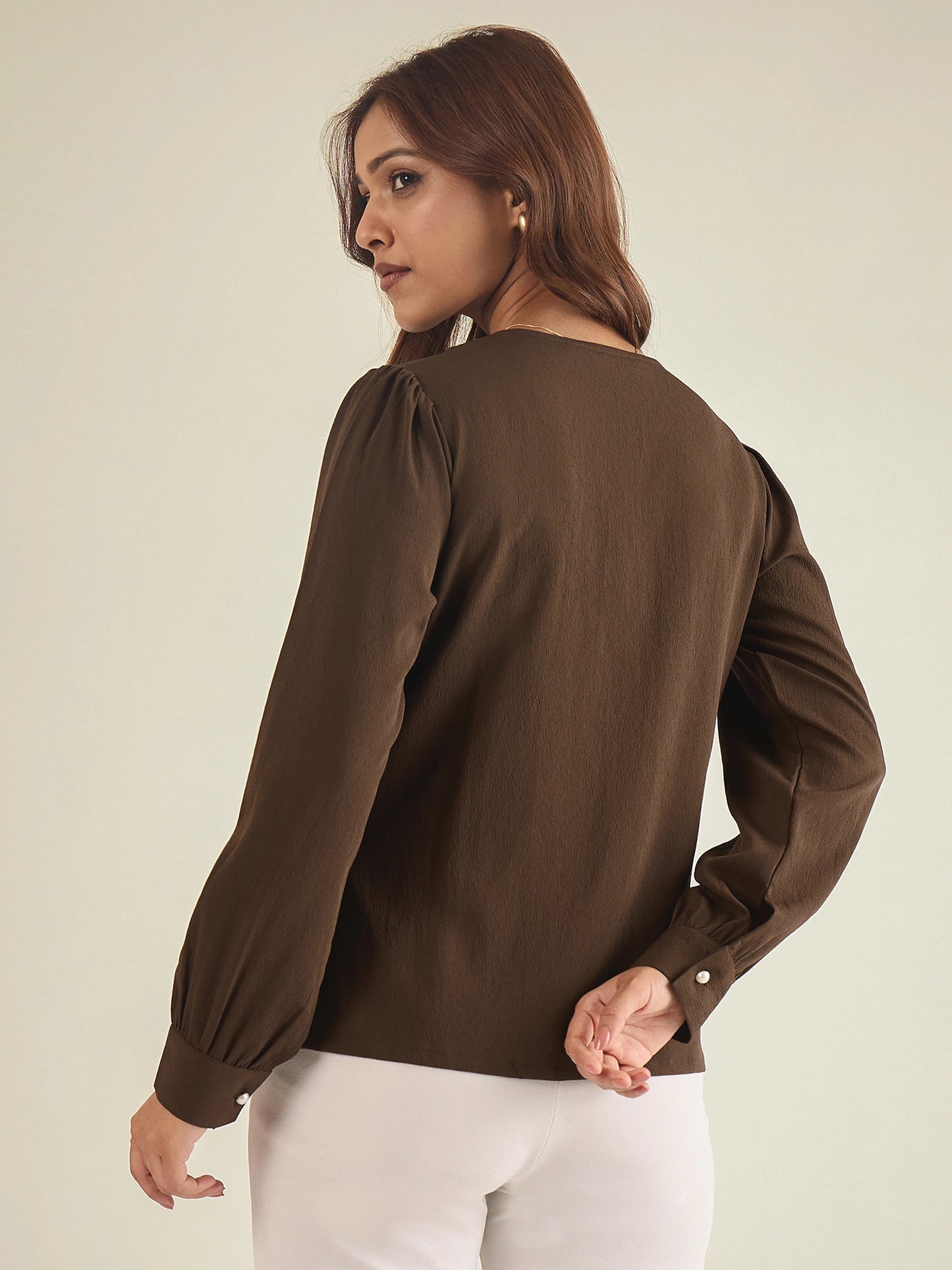 winered-women-brown-collared-shirt-with-contrast-embriodery