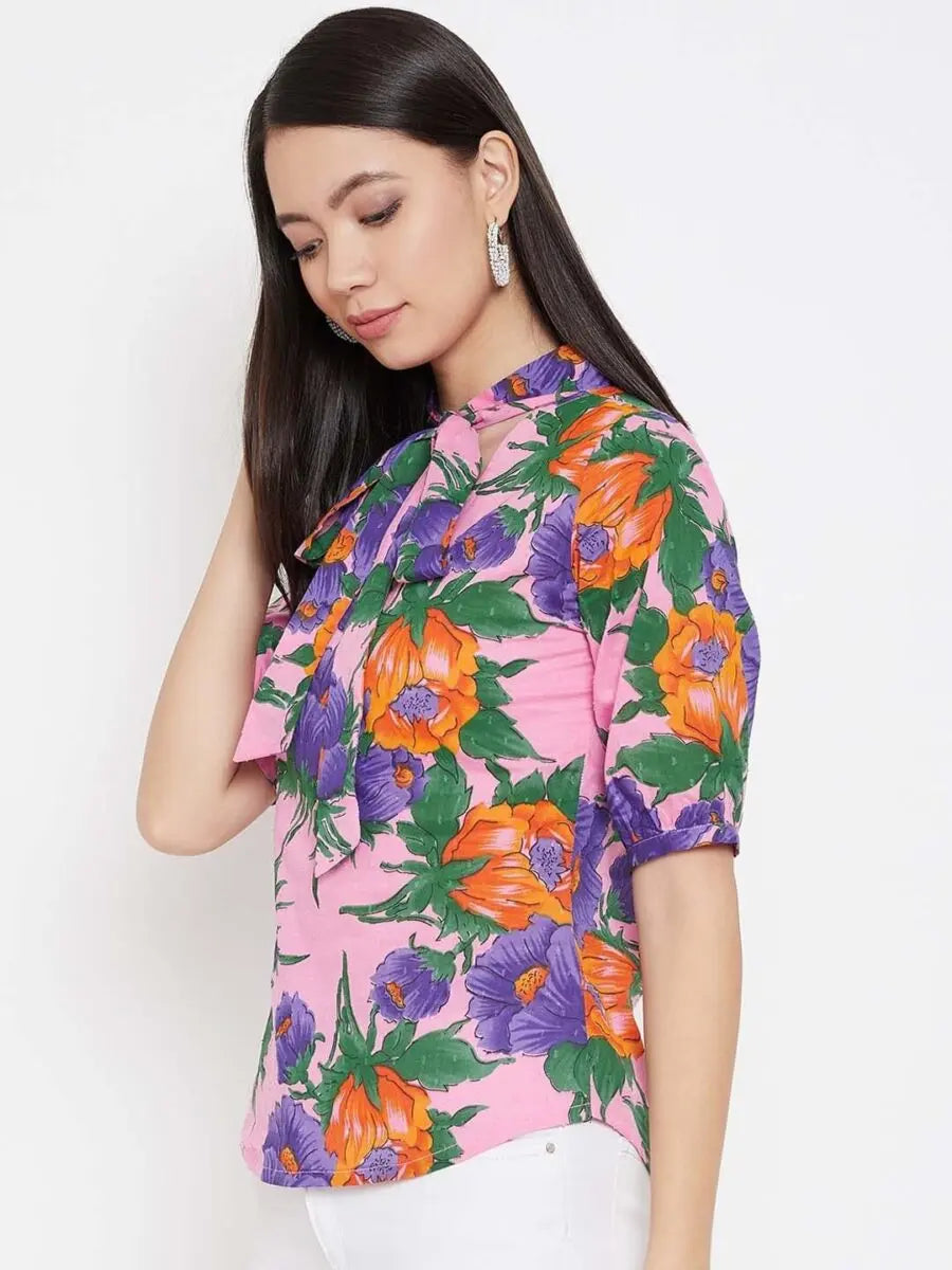 winered-pink-floral-print-cotton-regular-top