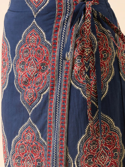 Women's Ethnic Printed Crop Shirt & Wrap Skirt Co-ord Set