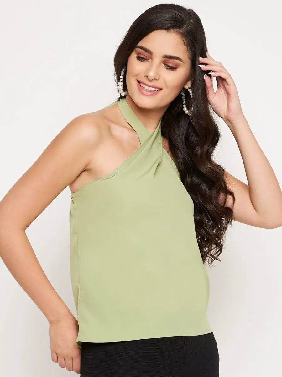 winered-light-green-halter-neck-top