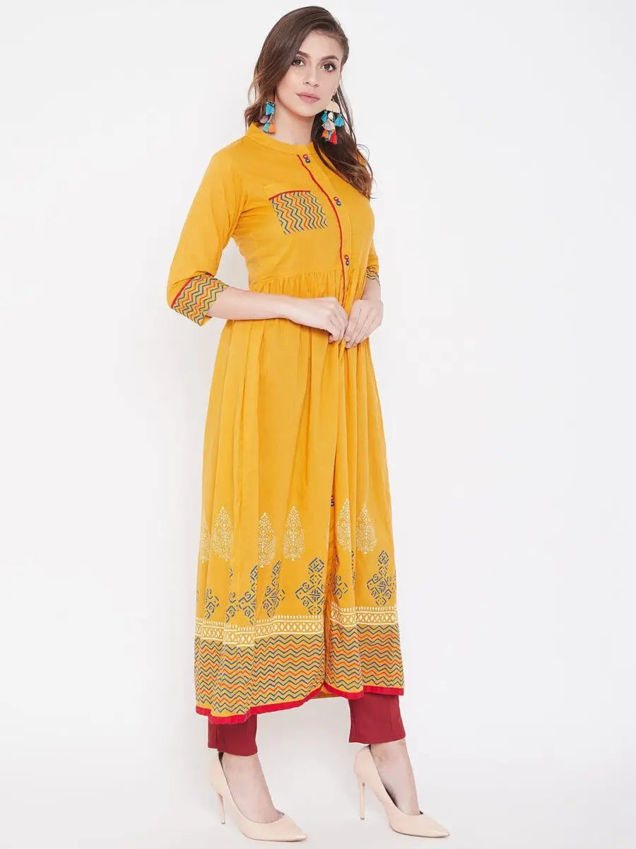 winered-yellow-flared-cotton-block-printed-kurta