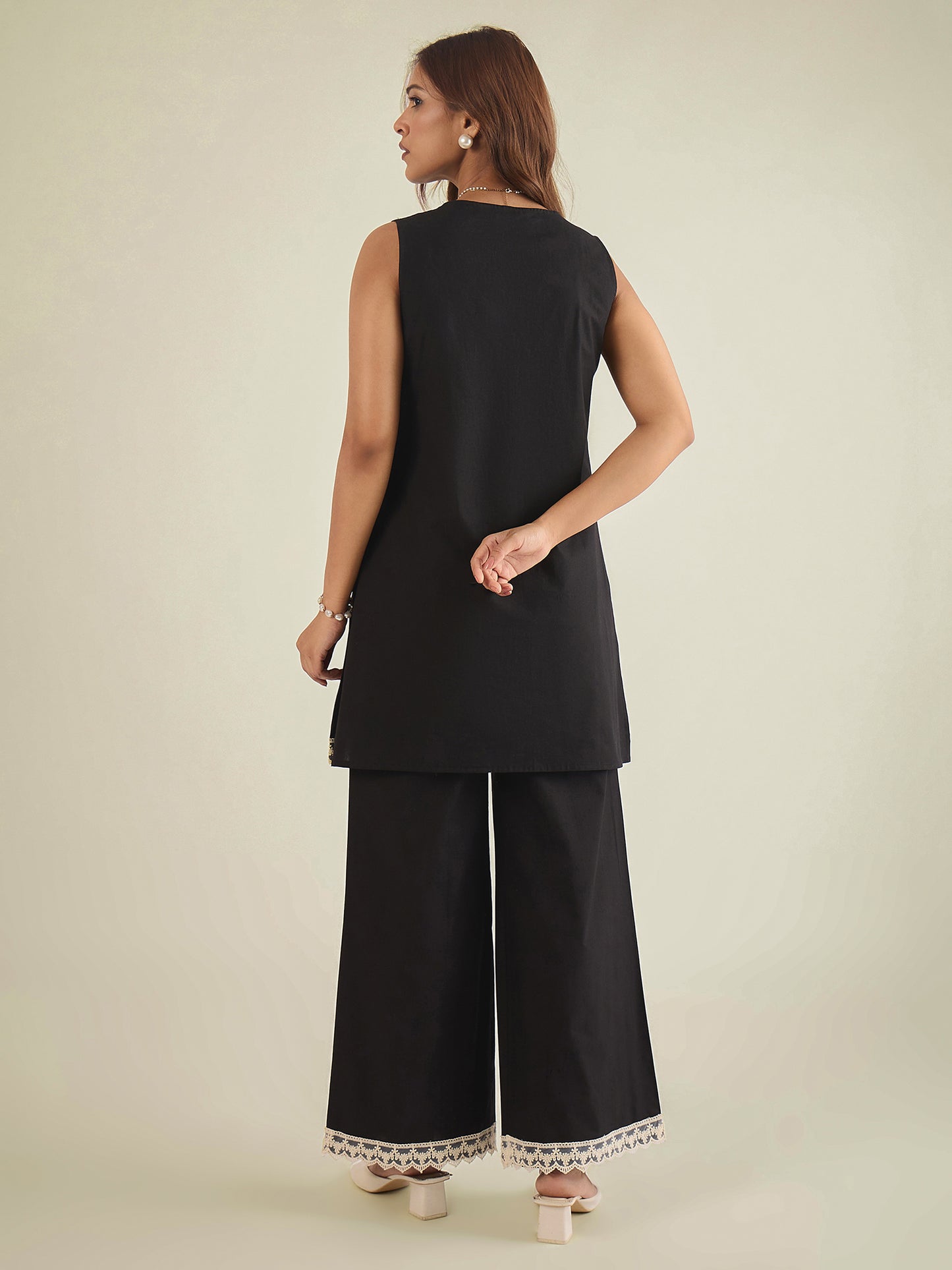 women-black-cotton-poplin-lace-detailed-tunic-with-pant-co-ord-set