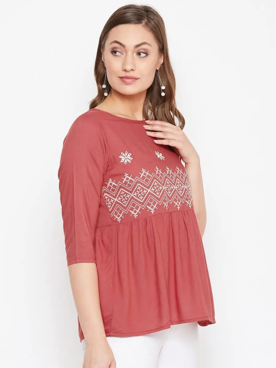 winered-red-embroidered-rayon-empire-waist-top