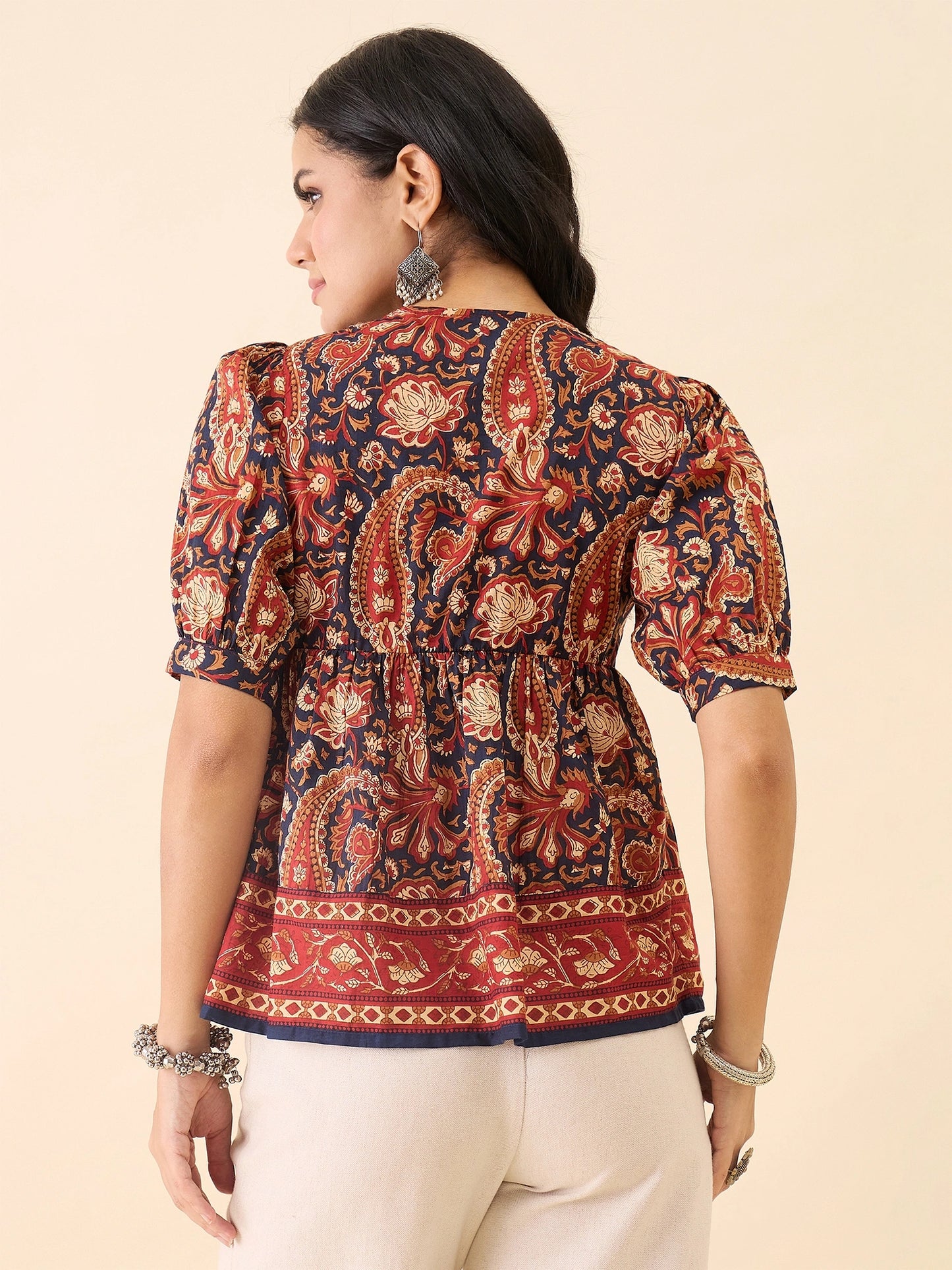 Women Yoke Twisted Peplum Top