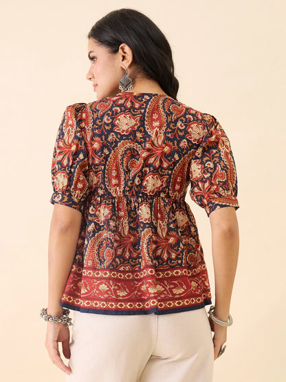 Women Yoke Twisted Peplum Top