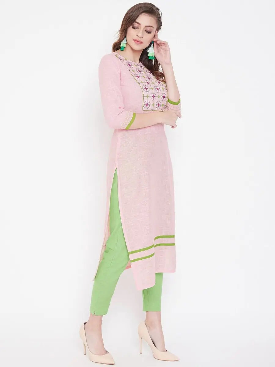 winered-light-pink-straight-cotton-embroidered-kurta