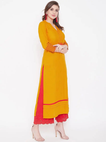 winered-mustard-straight-rayon-embroidered-kurta