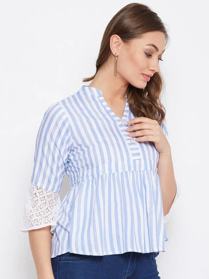 winered-blue-striped-rayon-empire-waist-top