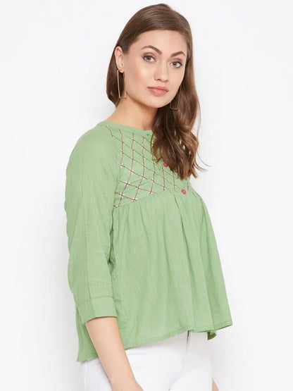 winered-green-embroidered-cotton-shirt-style-top