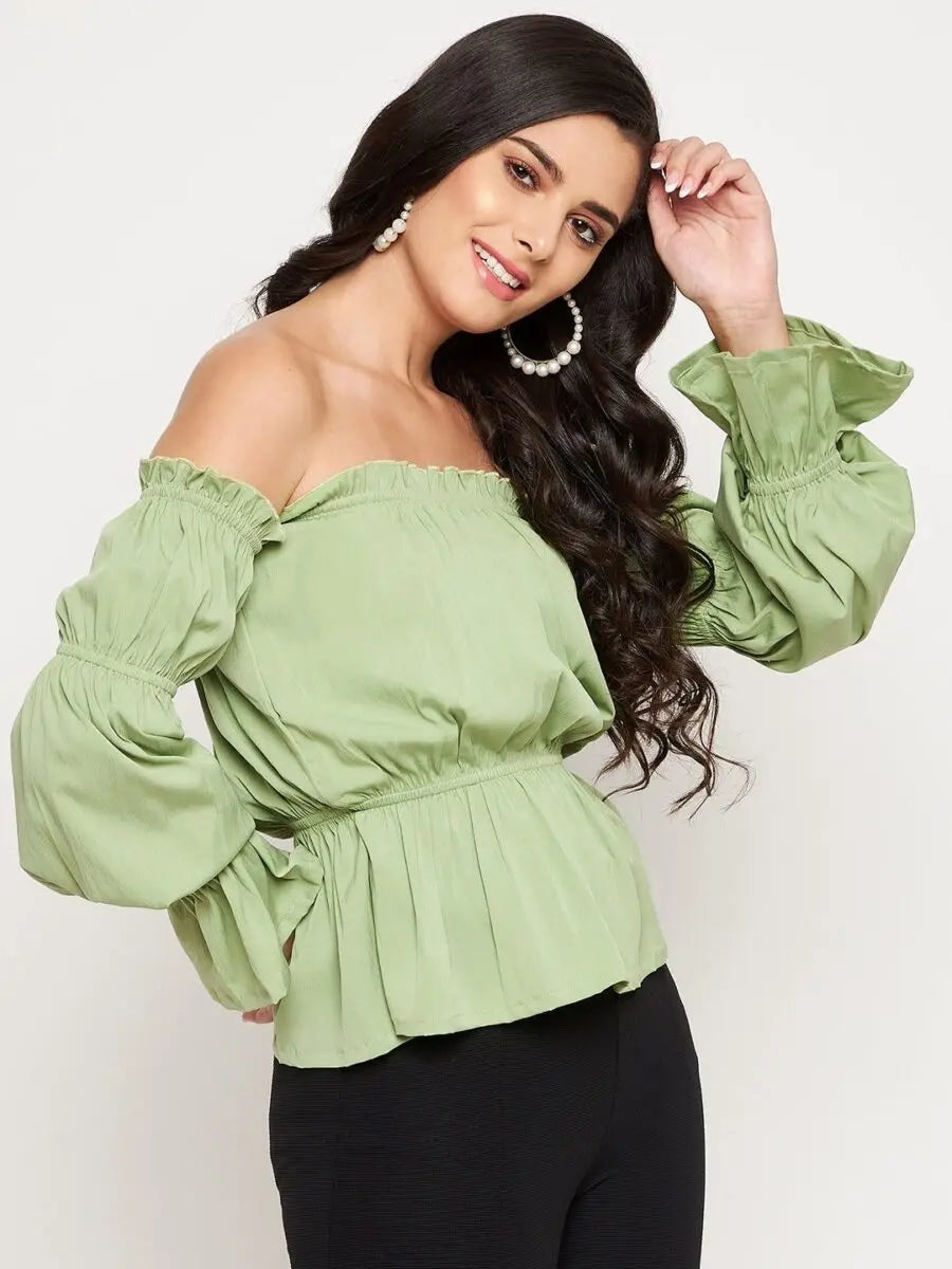 winered-light-green-off-shoulder-top